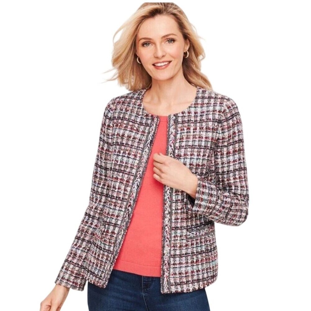 Talbots Adele Tweed Lady Jacket Multicolor Metallic Thread Size 8